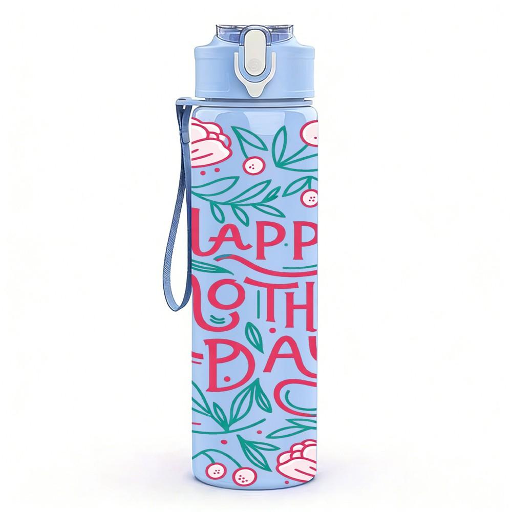 1PC Happy Mothers Day Rose Flower Print 750ml Color Plastic Sports Water Bottle Leakproof Flip Straw Lid Suitable for Sports Office Home Use