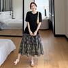 DIMANAF 2026 Plus Size New Dress Summer Women Beach Shirt Dress Black Floral Loose Casual Long Dresses O-Neck