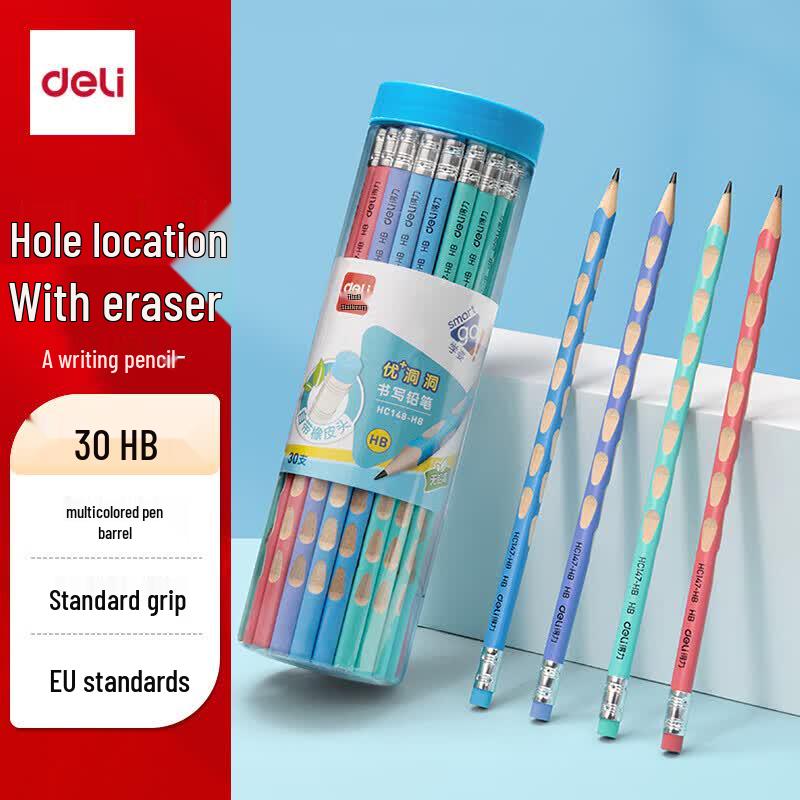 Deli Ergonomic Grip HB Pencils for Kids with Eraser, 30-Count