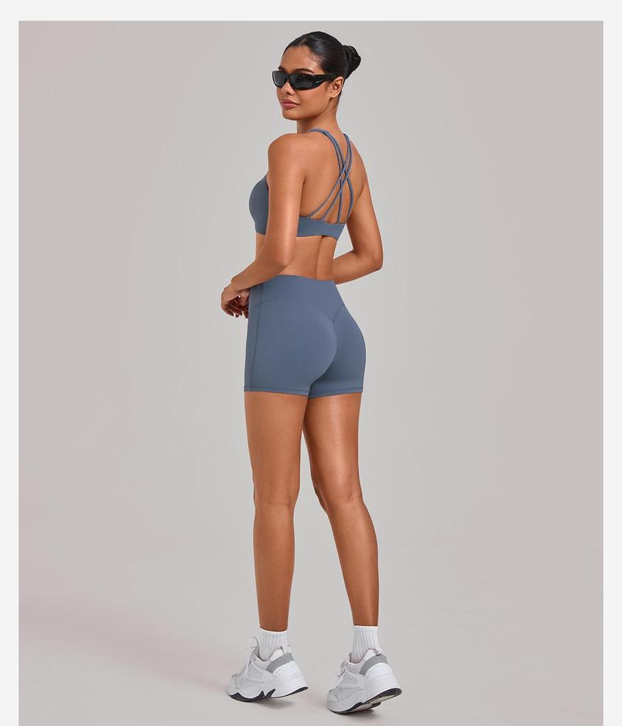 Women's Quick-Dry Cross-Back Yoga Set with Removable Pads and Sports Shorts