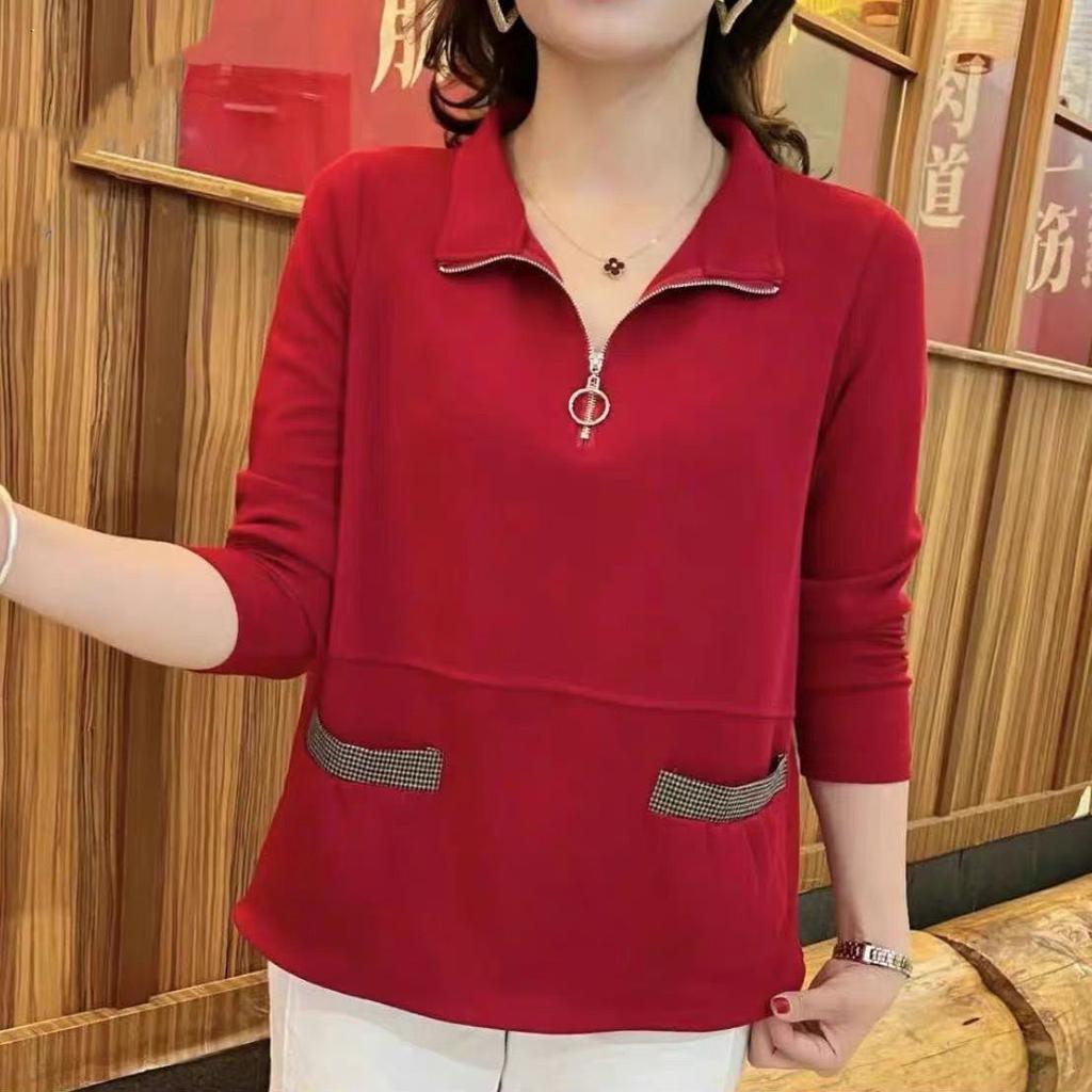 YYFS Blusas y camisas de cuello tipo polo de manga larga con estampado de colores sólidos informales de moda para mujer para primavera y otoño