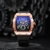 Hollow Richard Wine Barrel Shape Quartz Watch For Men Business Calendar Silicone Strap