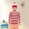 Anime Where is Wally Cosplay Costume Waldo Disguise Red White Striped Shirt Glasses for Kids Christmas Halloween Pary Clothes