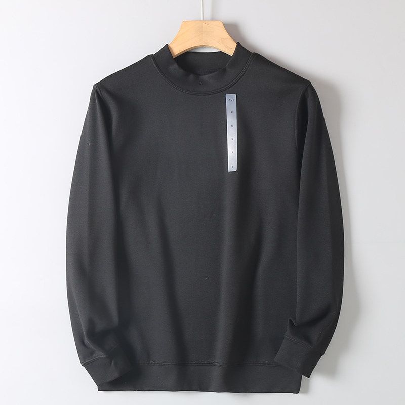 Men's Elastic Solid Color Half-High Collar Basic Versatile Loose Long-Sleeve Sweatshirt, Skin-Friendly and Warm Double-Sided Thermal Base Layer