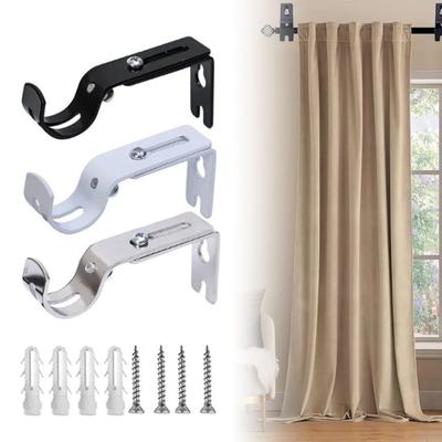 2pc Universal Adjustable Hanging Hook Wall-mounted Curtain Rod Support Extendable Metal Roman Pole Bracket For Bedroom Dormitory