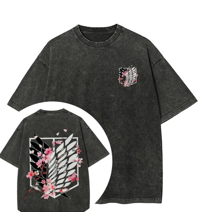 Attack on Titan Anime Printed Tshirt Mens and Womens Washed Tshirt High Quality Vintage Cotton Tshirt Harajuku YK Tops
