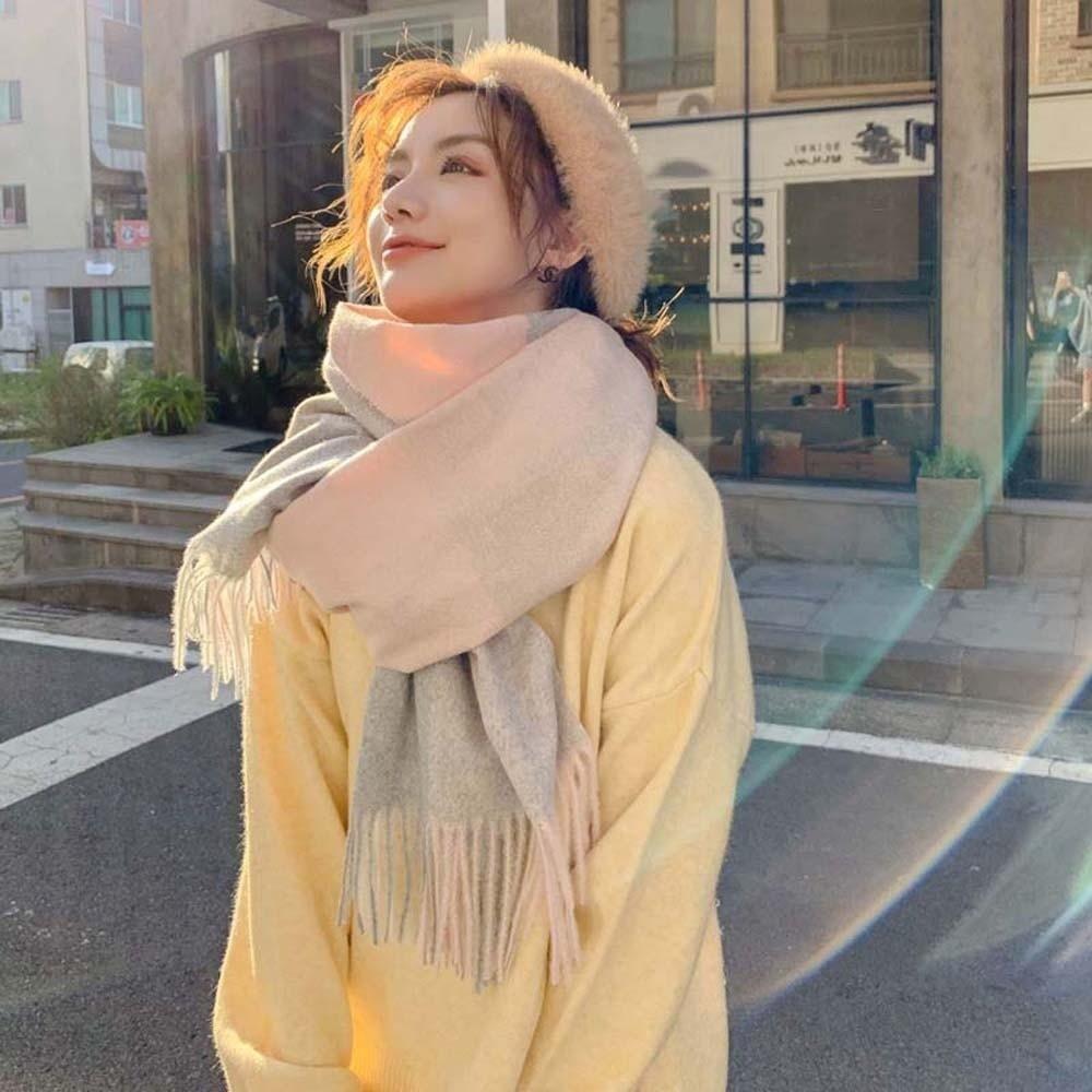 Soft Knitted Wool Scarf Polyester Long Neckscarf with Tassel Gifts Classic Plaid Scarf  Couple