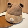 Cartoon Winter Beanie Cap Solid Color Woolen Ear Protection Hat Bear Ear Knitted Hat  Outdoor