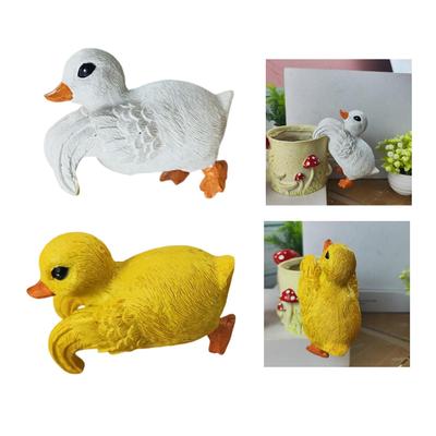 Duck Flower Pot Hugger Miniature Figurine Resin Animal Sculpture for Decorative Garden Accessories