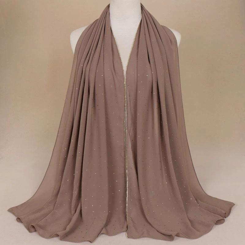 

Long Chiffon Headscarf Arabian Scarf Middle East Dubai Turkey Palestinian Hijab Scarves Solid Chain Scarf for Women 70x180cm