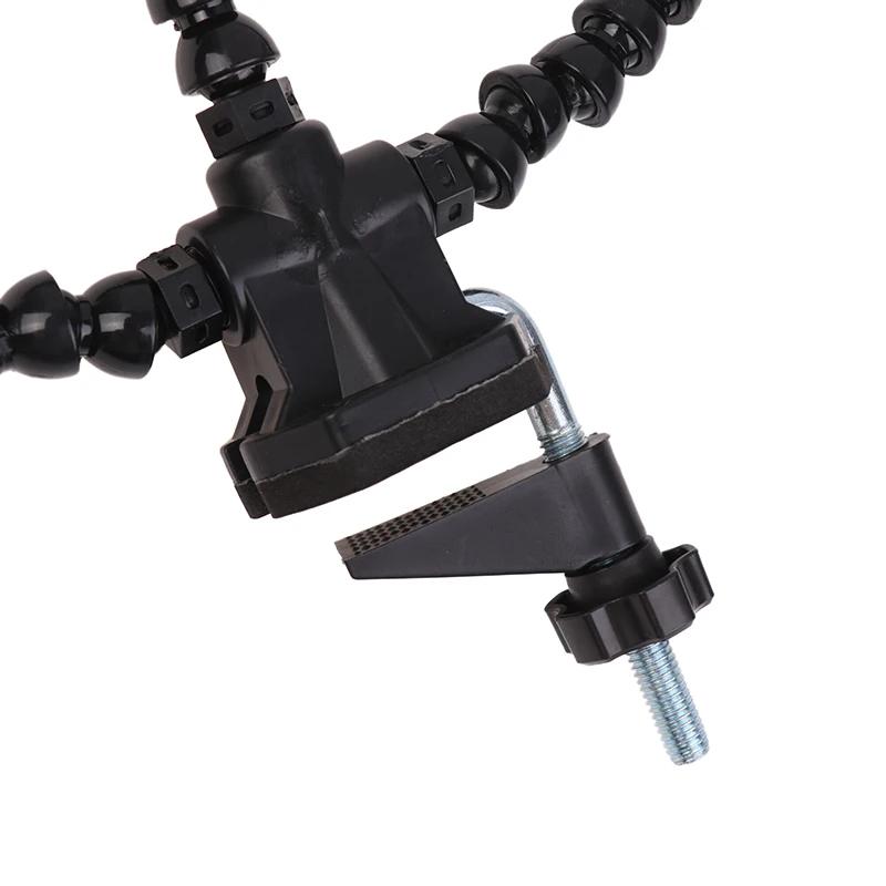 Desk Mount Articulating Arm with 3/4/5-Jaw Helping Hand Clip - Flexible Holder for PCB Soldering, Repair, and Electronics Work