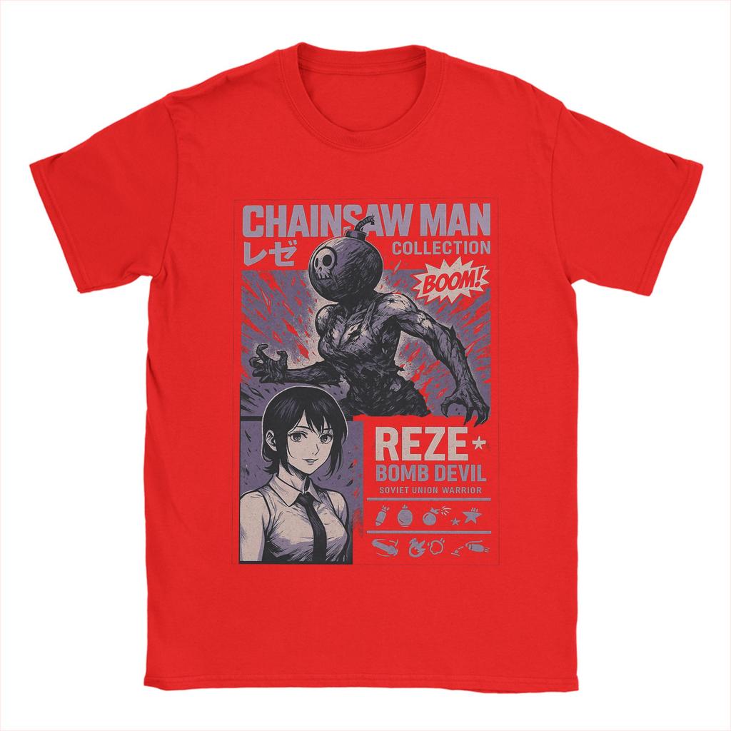 Anime Chainsaw Man Reze TShirt Men Manga Denji Power 100 Cotton TShirts Summer O Neck Tee Shirt Hot Sale Oversized Clothes