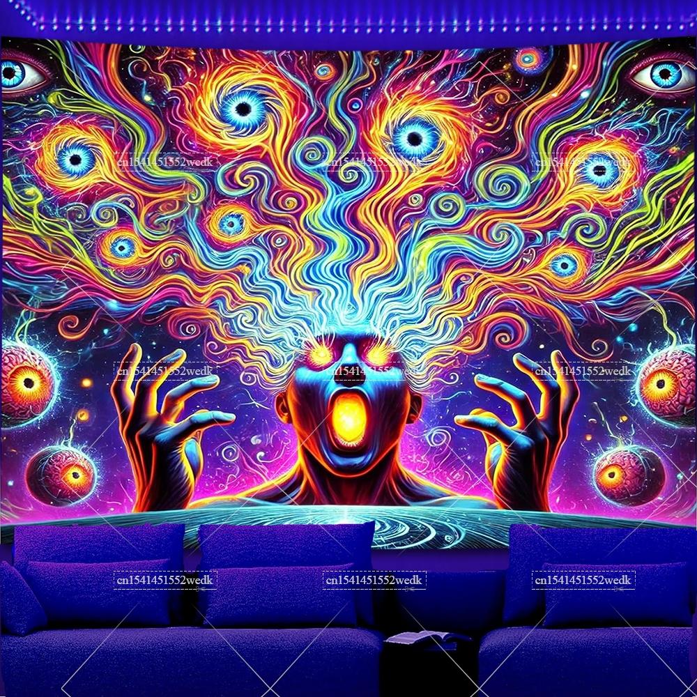 Blacklight Tapestry Eyes Glow In The Dark UV Reactive Black Light Abstract Girl Neon Tapestries Room Decor Aesthetic Backdrops