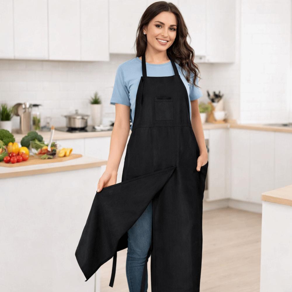 3 Pockets Full Coverage Pottery Apron Adjustable Gardening Pinafore Split Leg Apron  Full Coverage