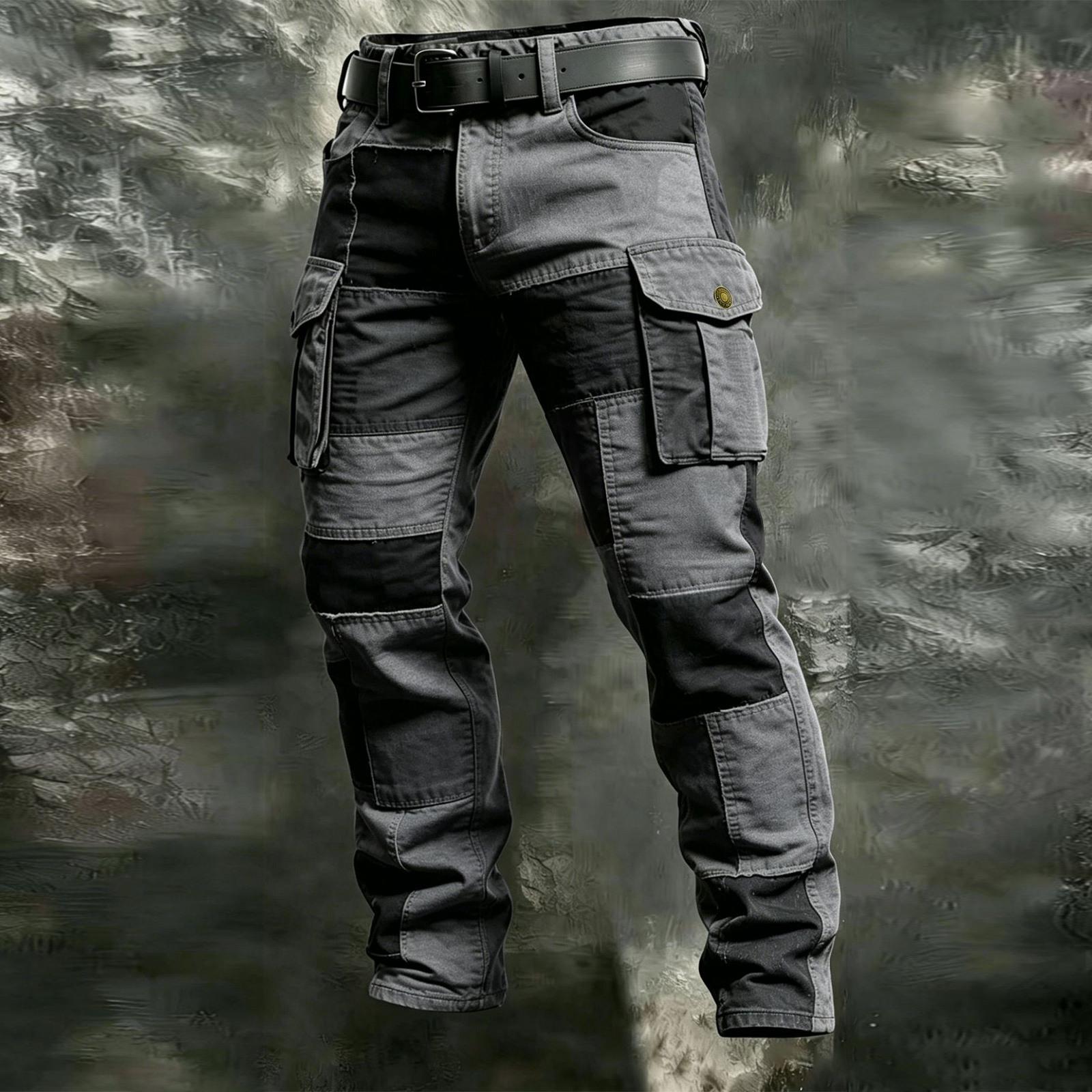 Herren Cargohose mit Mehreren Taschen und Colorblock-Design für Outdoor-Wanderungen Freizeit XXL gray