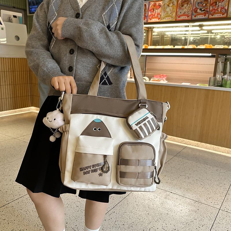 Portable Contrasting Color Retro Tote Bag, Student Class Tutoring Commuter Bag, Large Capacity Niche One-shoulder Messenger Bag