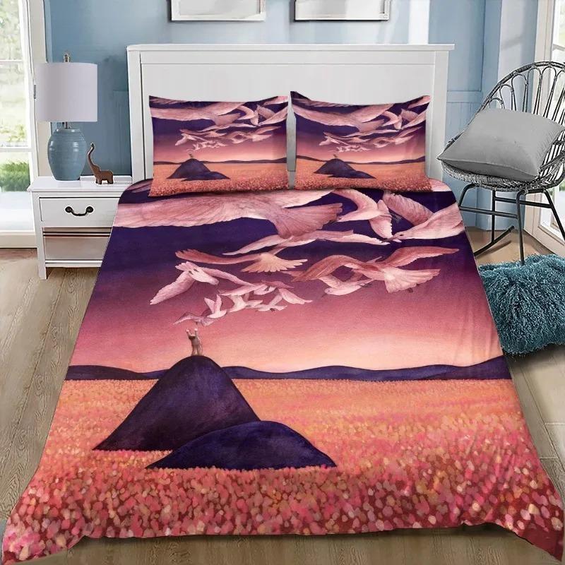 Housse de couette taie d'oreiller ensemble de literie imprimé Catoon Nils Holgersson Style maison Ensemble 2/3 pièces Simple/Double/Queen Grande taille Cadeau 135x200cm (2pcs)