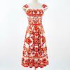 2026 New Summer Holiday Orange Flower Print Midi Dress Women's Square Neck Short Sleeve Backless A-Line Boho Dress