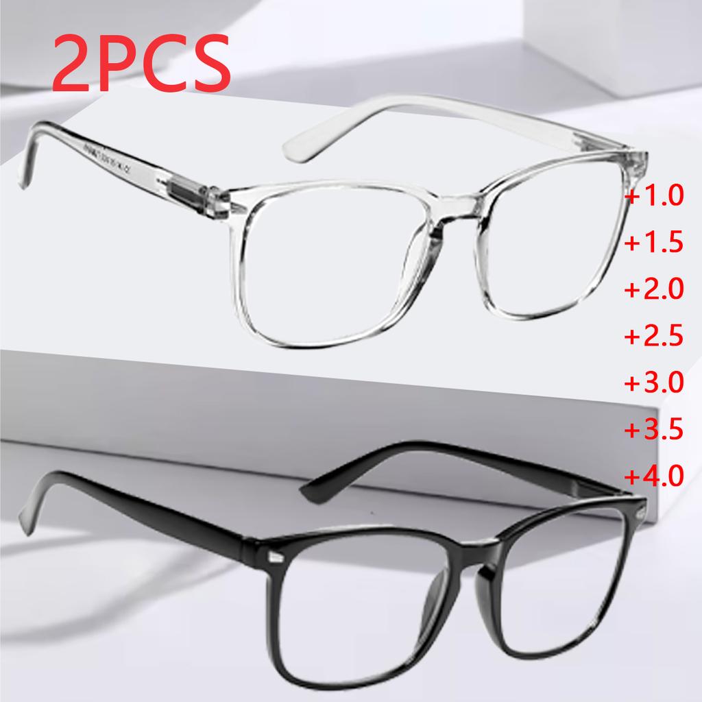 2PCS Blue Light Blocking Reading Glasses Anti-Fatigue Unisex Oversized Frames Spring Hinges for Comfortable Vision Protection