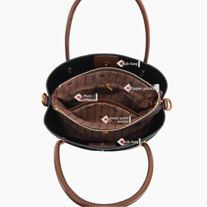 Women's PU Leather Tote Bag, Vintage Brown Bucket Handbag, Small Capacity Shoulder Crossbody Bag, Casual Daily Commuter Bag for Work Shopping Travel