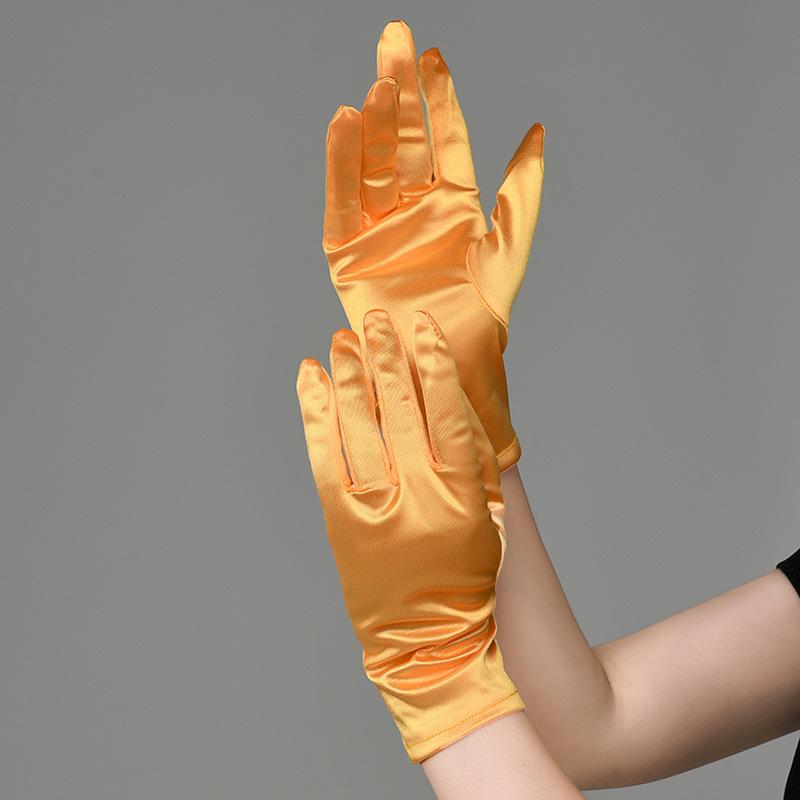 Women Satin Solid Short Wrist Gloves Smooth Evening Party Formal Prom Costume Stretch Gloves Red White Etiquette Wedding Gloves