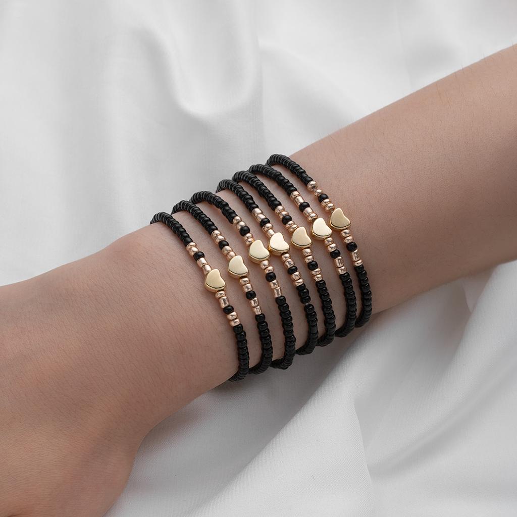 7-piece Set of Vintage Colored Rice Beads Mixed with Love Multi-layer Layered Women's Bracelet