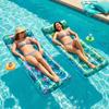 Matelas Flottant Gonflable pour Piscine Motif Feuille Tropicale Lit de Salon Aquatique avec Oreiller et Porte-Gobelet pour Adultes