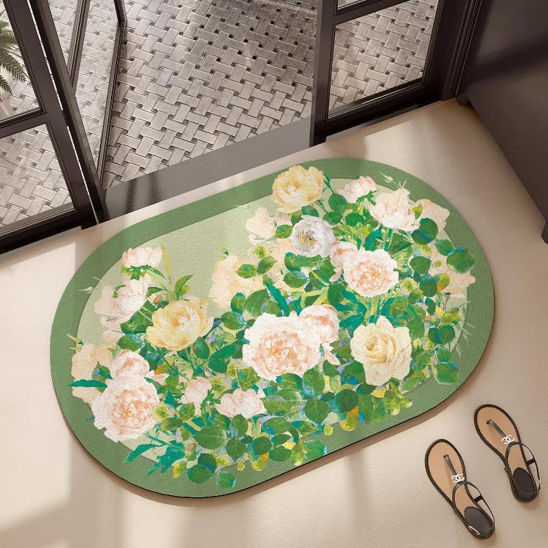 Oil Painting Style Bathroom Floor Mat, Special Anti-Skid Foot Mat For Toilet Door,Diatom Mud Water-Absorbing Quick-Drying Carpet