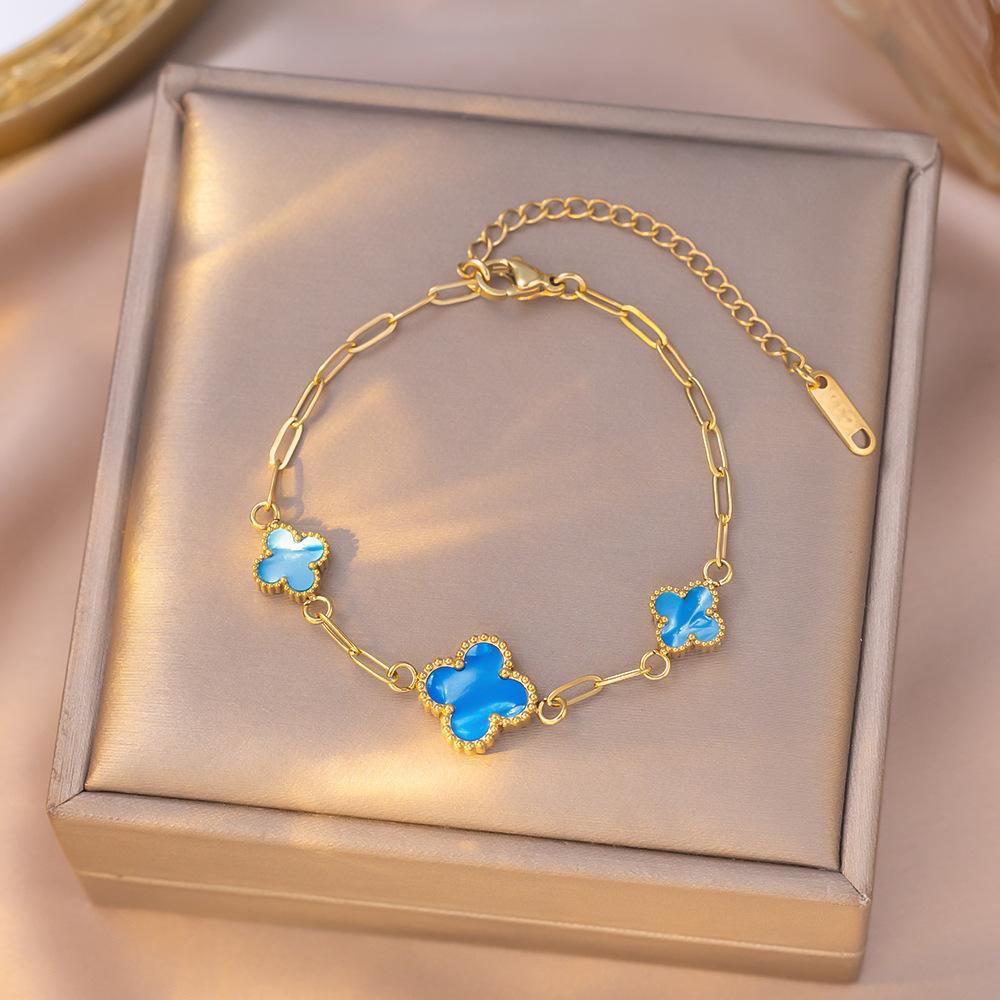 Light Luxury Non-fading Titanium Steel Four-leaf Clover Mother-of-pearl Five-flower Bracelet 18K Internet Celebrity Same Classic Bracelet