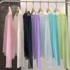 Nueva camisa de protección solar de seda helada color caramelo para mujer, manga larga, interior de verano, camiseta base fina, top, camiseta de malla