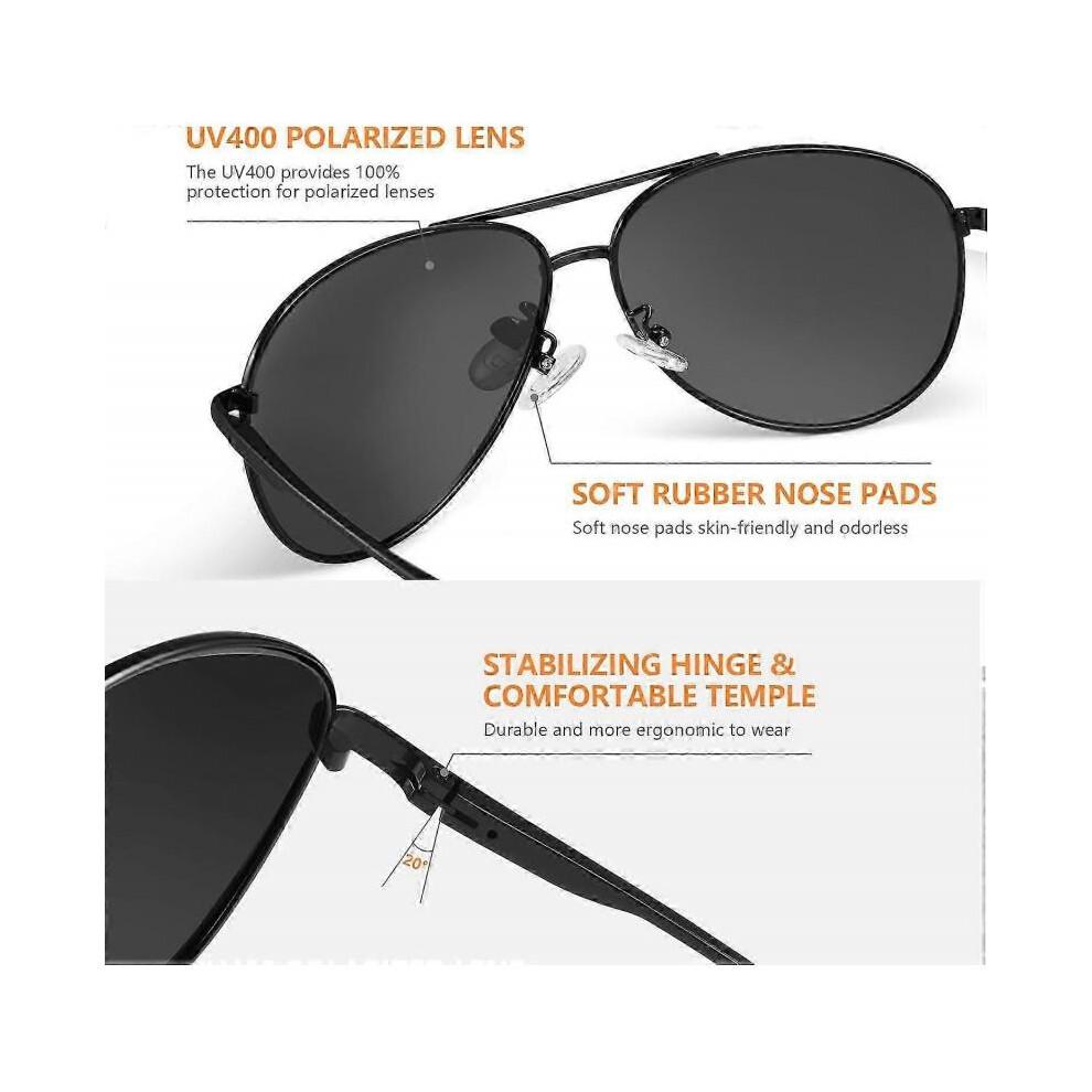 (Gun)Pilot Sunglasses Mens Polarized Sunglasses Unisex UV400 Protection Black Sunglasses Driving, Fishing,Running Classic Ultra Light Shades