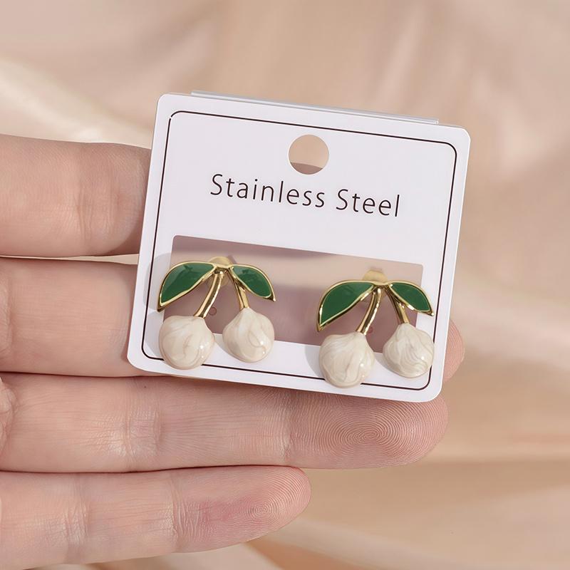 

Fresh And Sweet Alloy Cherry Stud Earrings, Unique And Versatile Fashion Earrings, With Colorful Fruit Pendants