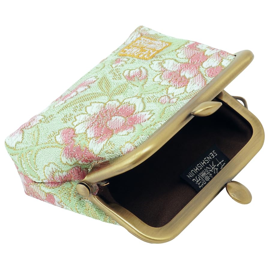 Senshishuin Nishijin Brocade Square Wallet with Gusset and Coin Purse Leaf Peony and Cherry Blossom 2.5-inch (Lined) (Young Design)