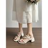 Soft leather version~ brown with Roman sandals 2025 summer new thick heel retro style with skirt beautiful toe sandals
