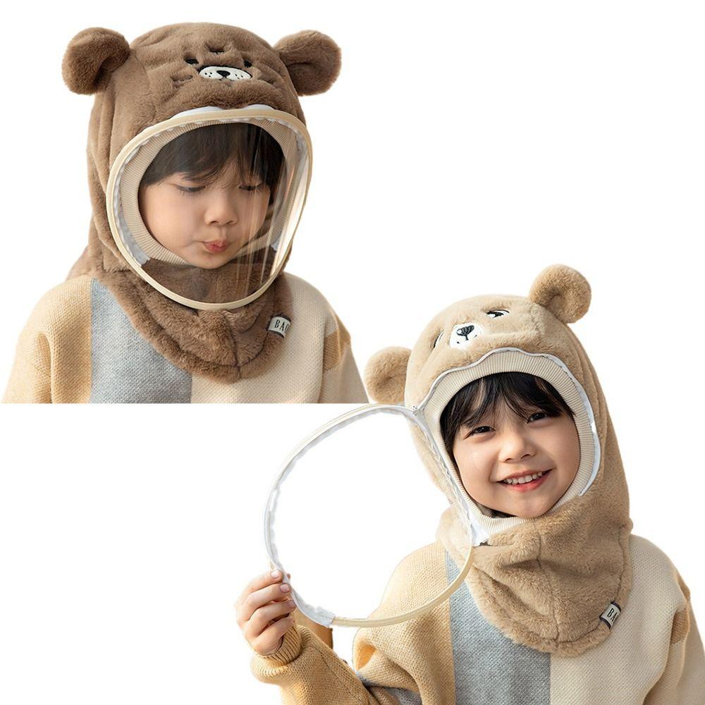 Warm Shawls Children's Hats Cartoon Head Caps with Face Shields Winter All-in-one Caps Cycling