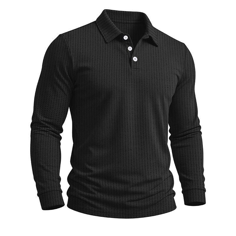 Men's Long Sleeve Turn Down Collar Polos Business Casual Solid Color Pull On Polo Shirts Men Classic Style Tees Tops