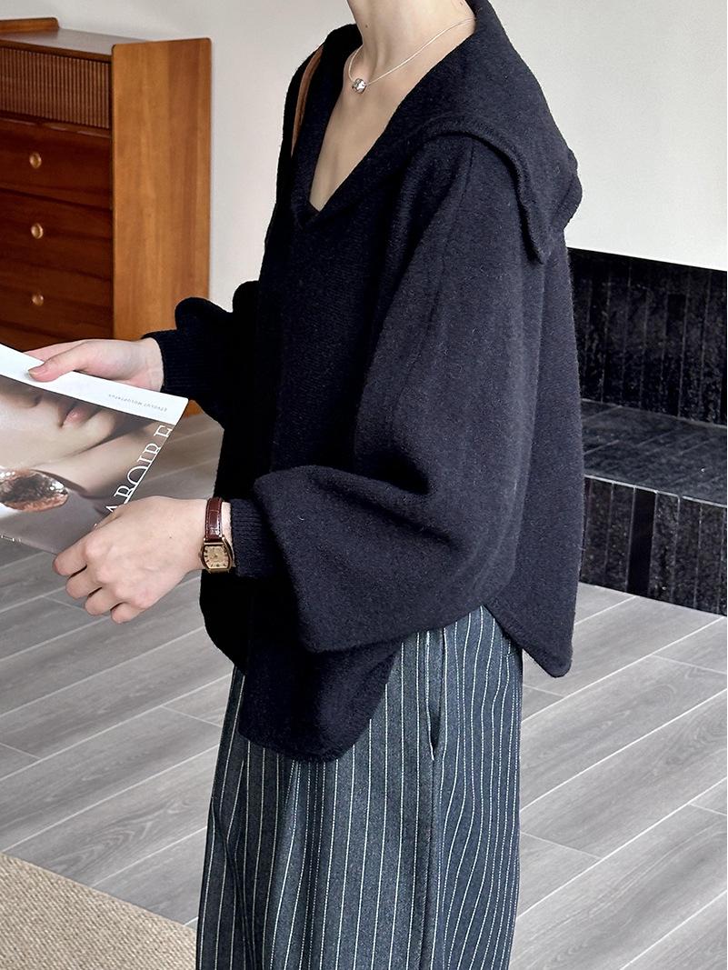 

Juzhi 2024 Осенний свитер с V-образным вырезом: Уютный, свободный крой, мягкий однотонный дизайн One Size