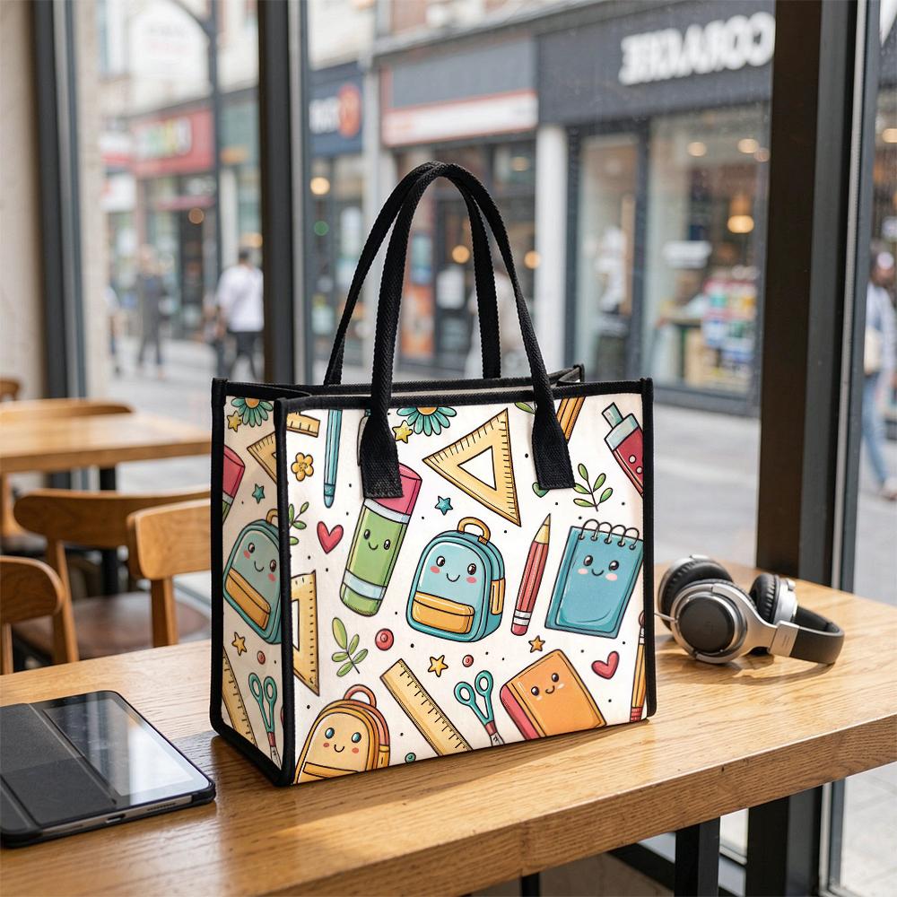 Cute Stationery Pattern Tote Bag Casual Reusable Daily Shoulder Handbag