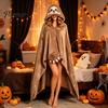 Leichter Fleece-Umhang Halloween Tragbare Decke Hoodie, Gemütlicher Kapuzen-Hochlandrinder-Umhang, Weicher Korallfarbener Schal Wickel Plüsch Faultier Schwarze Katze Umhang für Damen