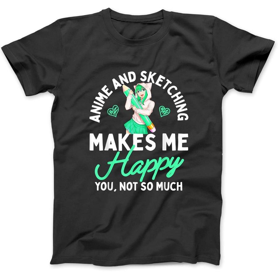 BestTeesEver Anime and Sketching Makes Me Happy Anime Lover Girl Gift T-Shirt Black XXXXXL разноцветный
