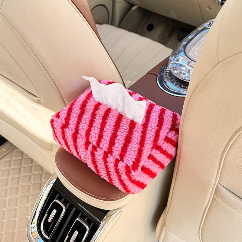 Car tissue box, high-end striped hanging paper box, plush car tissue hanging bag, tissue bag, tissue bag