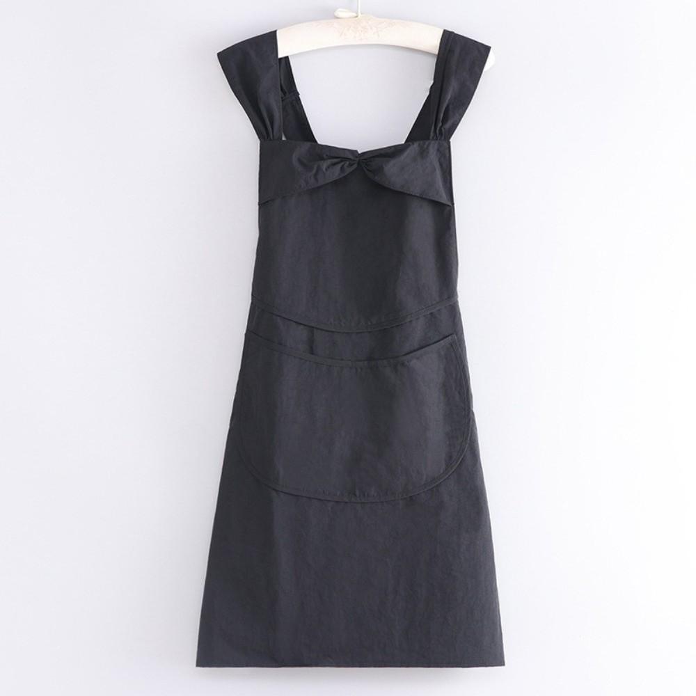 Solid Color Women Apron Large Pockets Adjustable Bow Strap Kitchen Apron Long Length Anti-Stain Anti-Stain Apron For Cooking