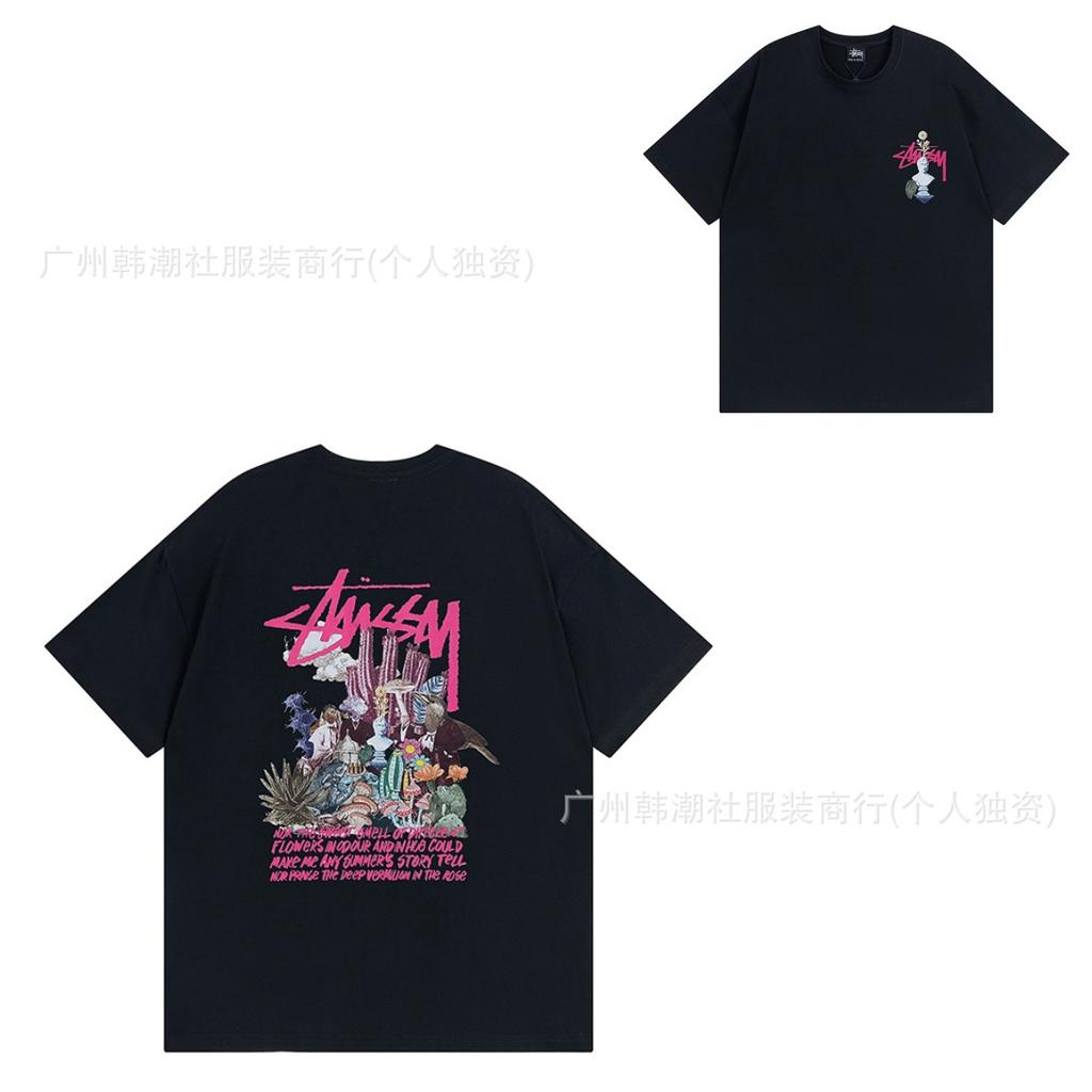 [2] American trendy brand short-sleeved t-shirt black and white collection printed short-sleeved t-shirt casual couple men and women of the same style