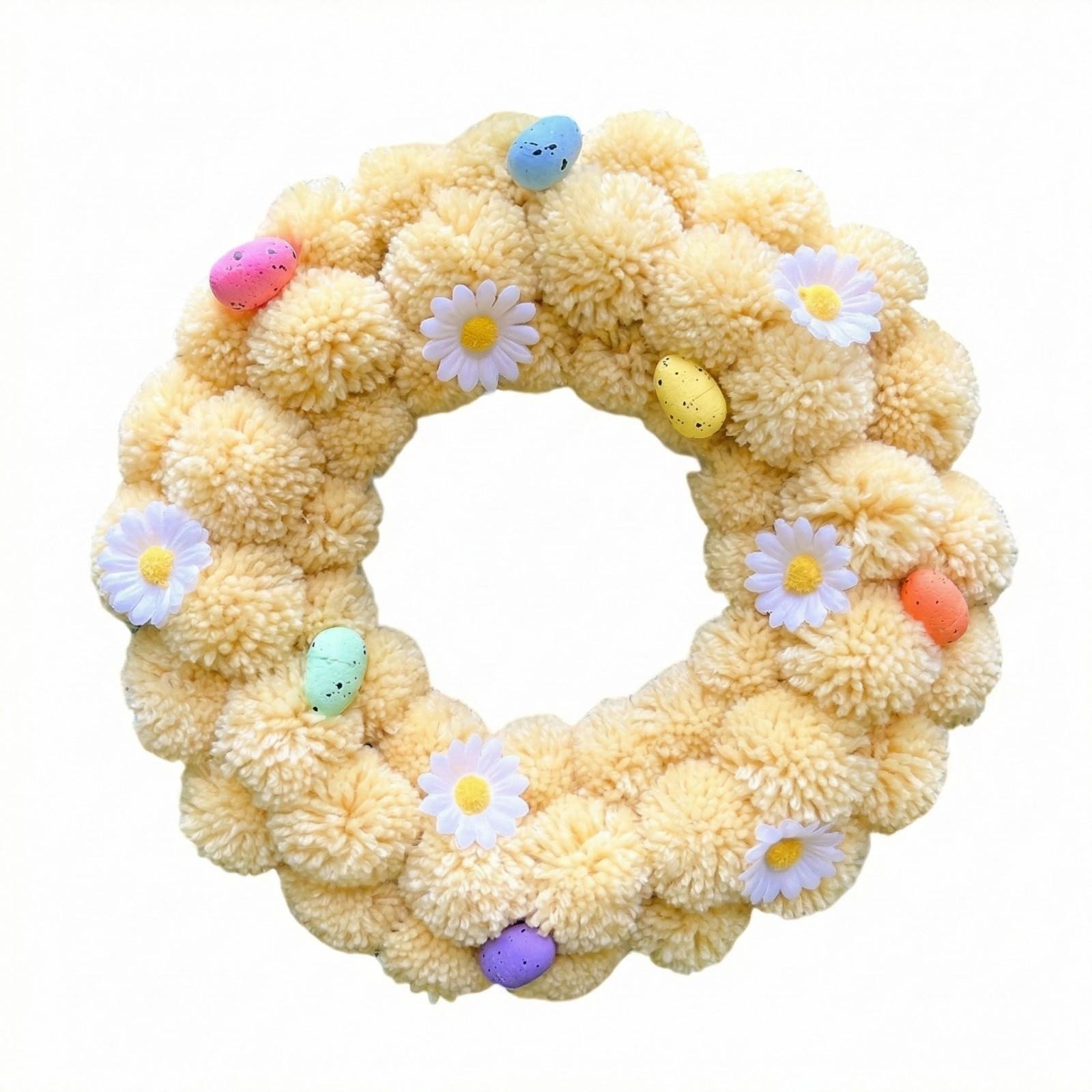 

Easter Wreath Door Decoration Hanging Floral Circle, Plush Balls For Indoor Outdoor Porch Decoration One Size жовтий