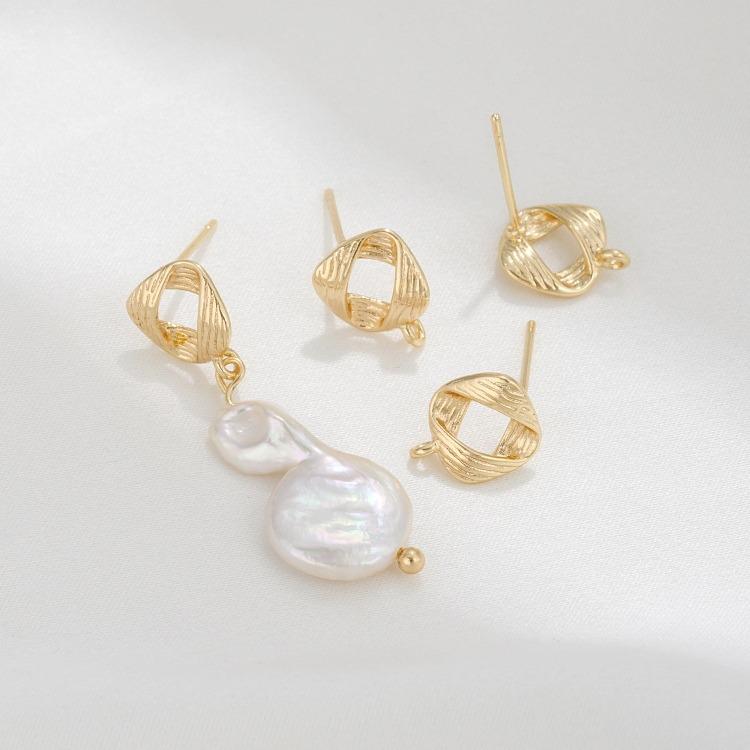 14K Gold-Filled Textured Square Stud Earrings with 925 Silver Posts & Jump Rings