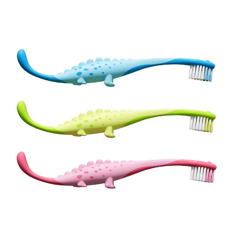 Little Dinosaur Kids Toothbrush for Ages 3-12, Cartoon Design, Soft Bristles, Small Brush Head