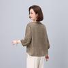 Women's Summer 2025 V-Neck Embroidered Ramie Blouse - Elegant Seven-Sleeve Design for Middle-Aged Ladies