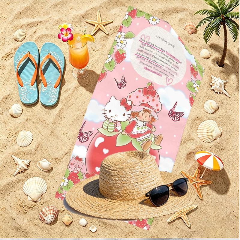 Strawberry Shortcake Print Beach Towel, Versatile Lightweight Absorbent Beach Towel for Pool Surf Yoga Bathroom, Perfect Birthday Holiday Gift