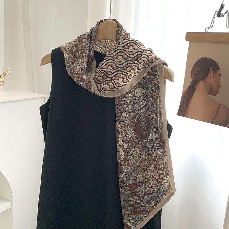 Silk scarf long strip high-end new cashew flower versatile temperament scarf with shirt silk scarf streamer belt