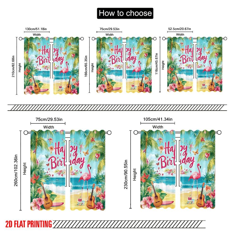 2pcs,2D plane printing Curtains Digital Printed Tropical Birthday Bash Versatile 100% Polyester (without rod) Decorations For